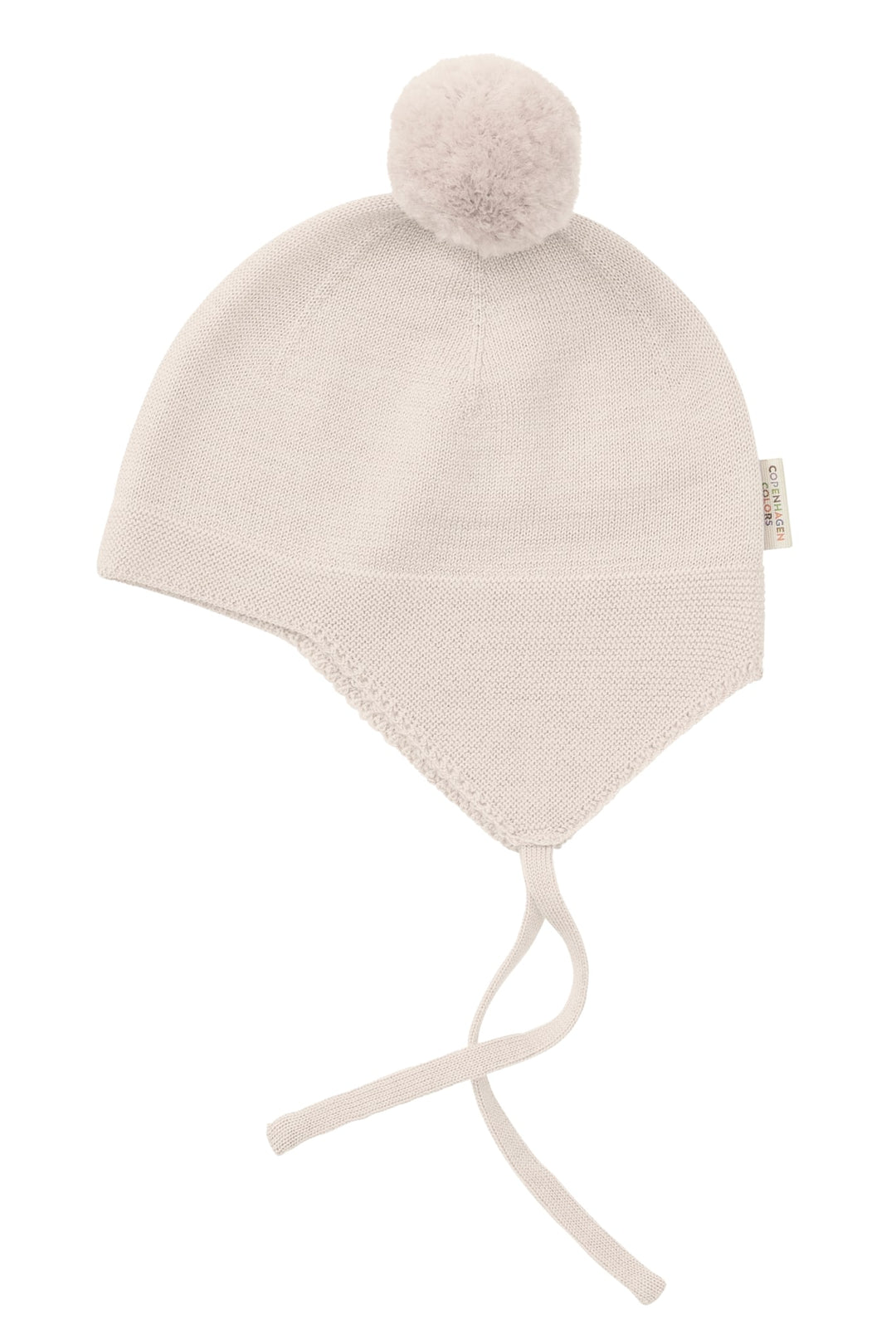 MERINO KNITTED BABY BONNET W. POMPOM - CREAM