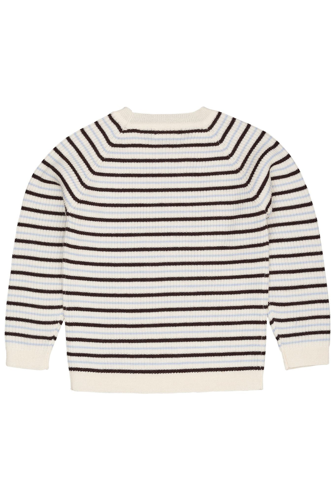 MERINO CLASSIC RIB BLOUSE - CREAM/DK BROWN/DUSTY BLUE COMBI