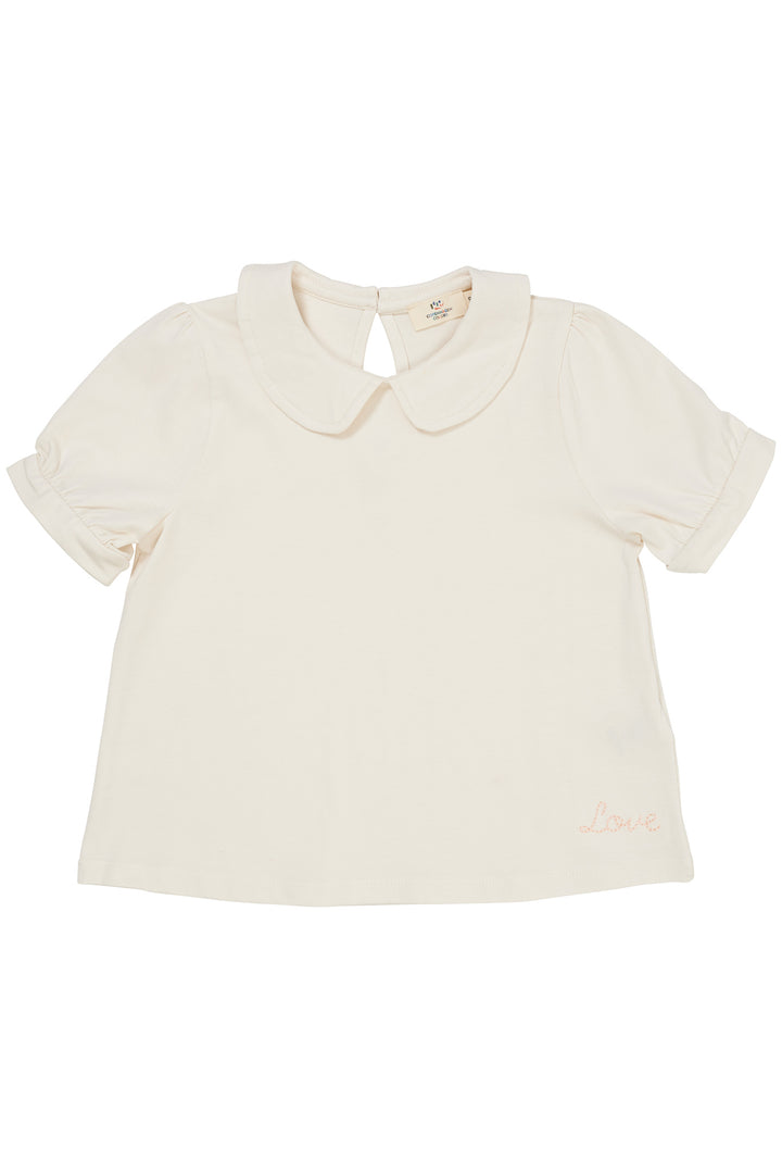 SOLID BLOUSE W. COLLAR SS - CREAM
