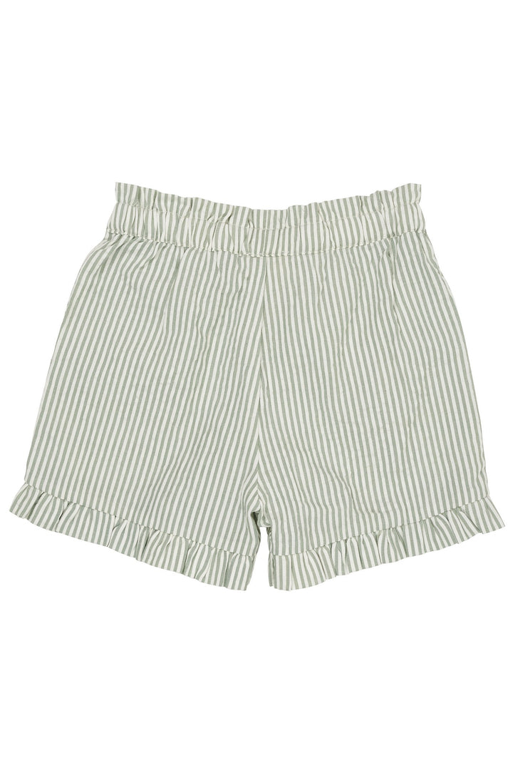 SEERSUCKER GIRLY SHORTS - GREEN W CREAM STRIPE