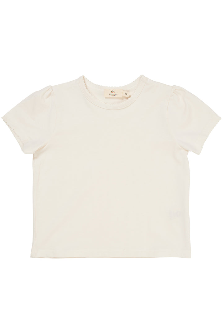 T-SHIRT W. RUFFLE SLEEVES - CREAM