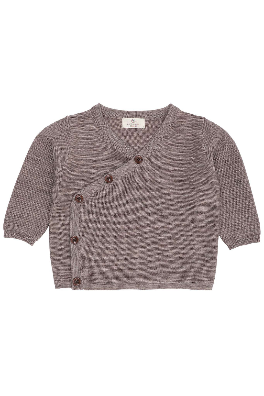 MERINO BABY CROSS-OVER CARDIGAN IN GARTER STITCH - NATURAL MEL