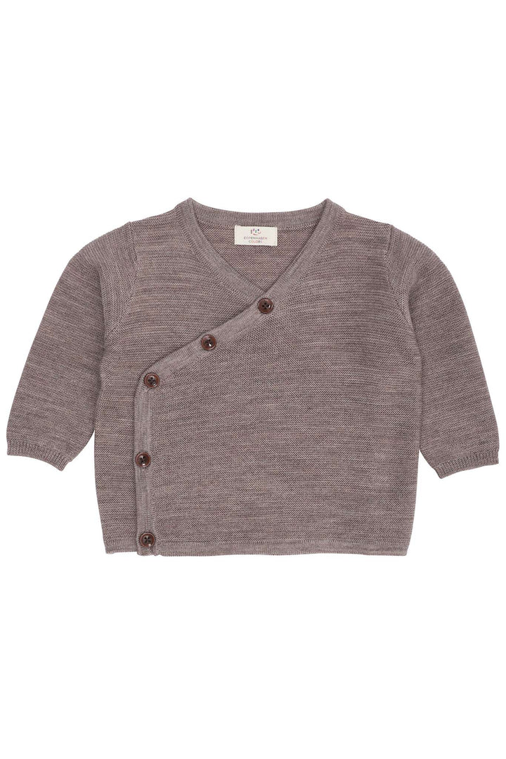 MERINO BABY CROSS-OVER CARDIGAN IN GARTER STITCH - NATURAL MEL