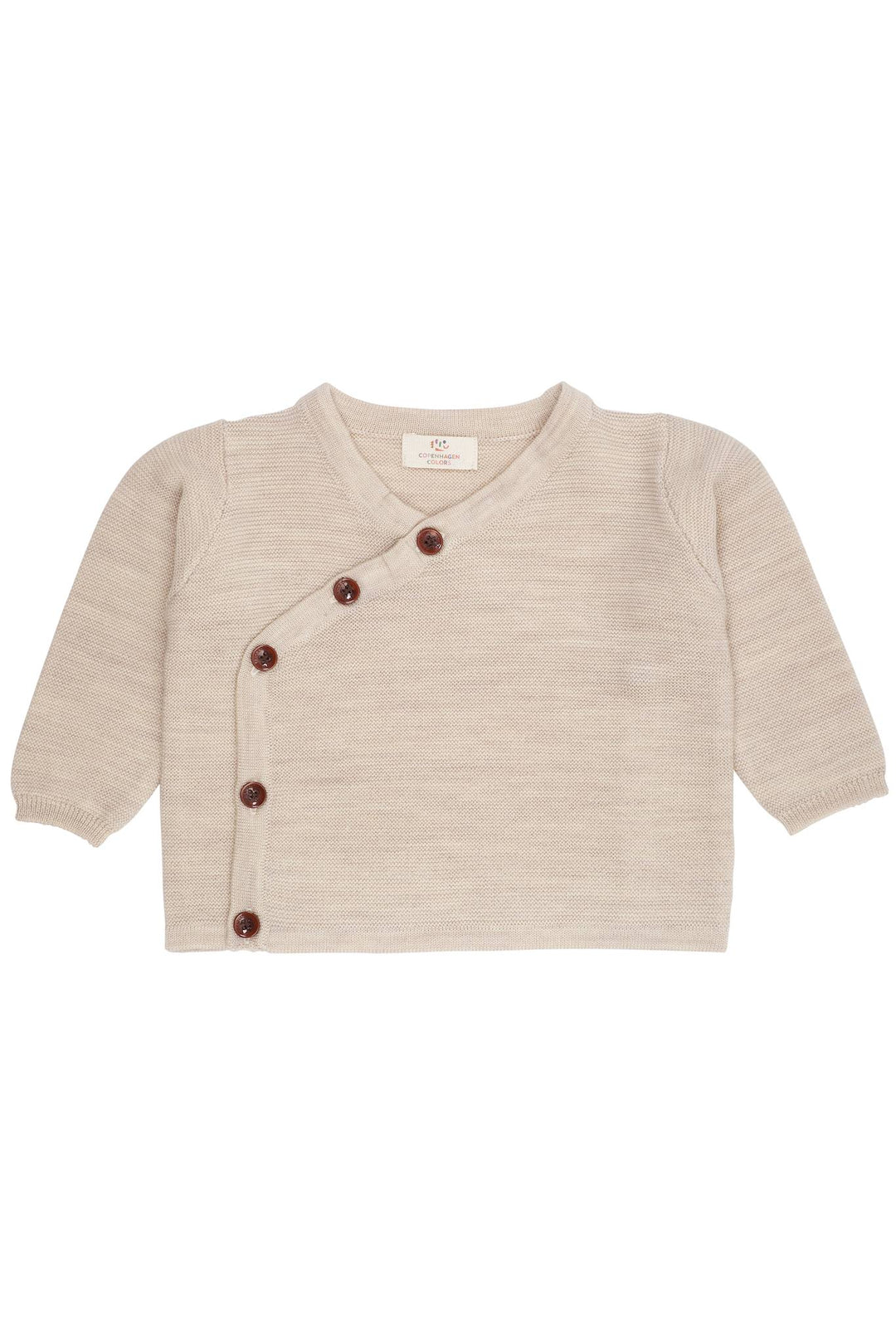 MERINO BABY CROSS-OVER CARDIGAN IN GARTER STITCH - PALE CREAM MEL