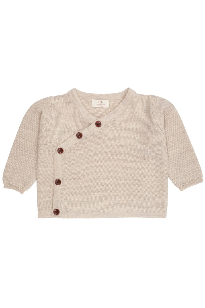 MERINO BABY CROSS-OVER CARDIGAN IN GARTER STITCH - PALE CREAM MEL