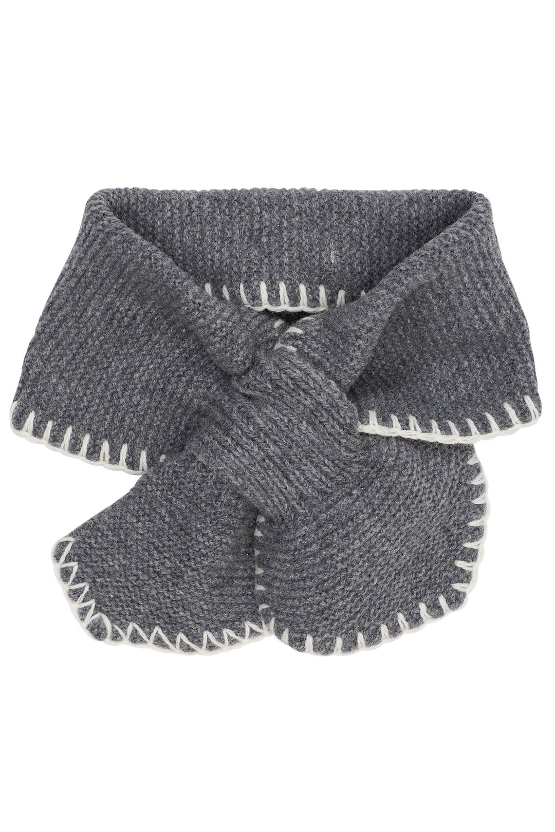 LAMBSWOOL BOW SCARF - DK GREY/CREAM COMB.
