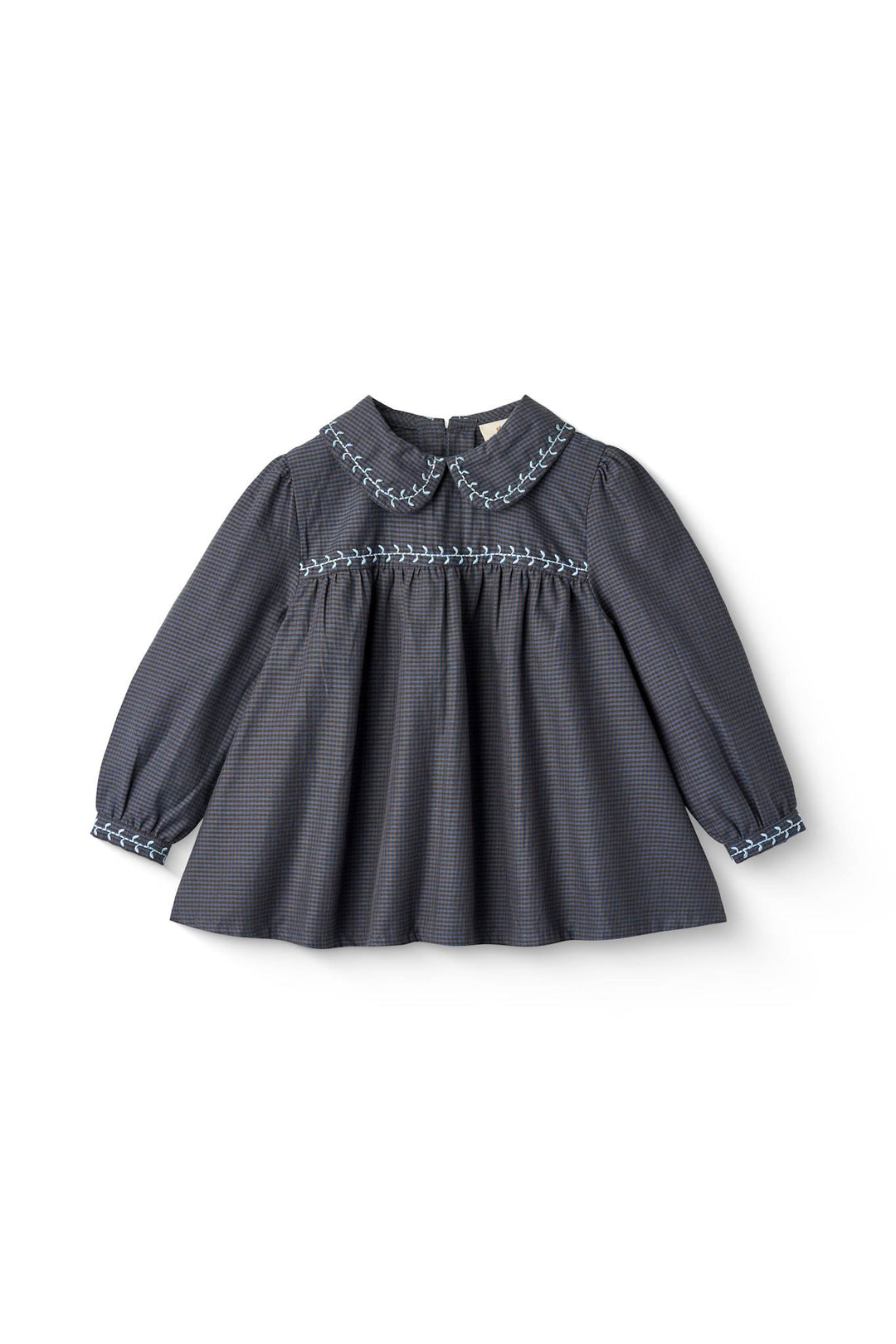 CHECKERED BLOUSE W. COLLAR AND EMB. - BROWN BLUE CHECK COMB
