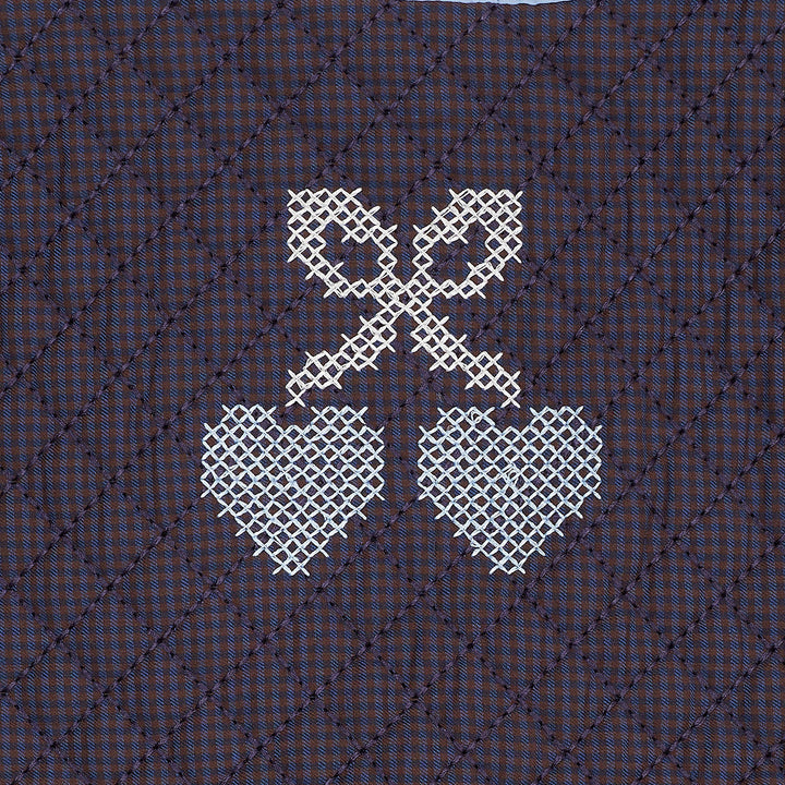 CHECKERED QUILTED VEST W. EMB. - BROWN BLUE CHECK COMB