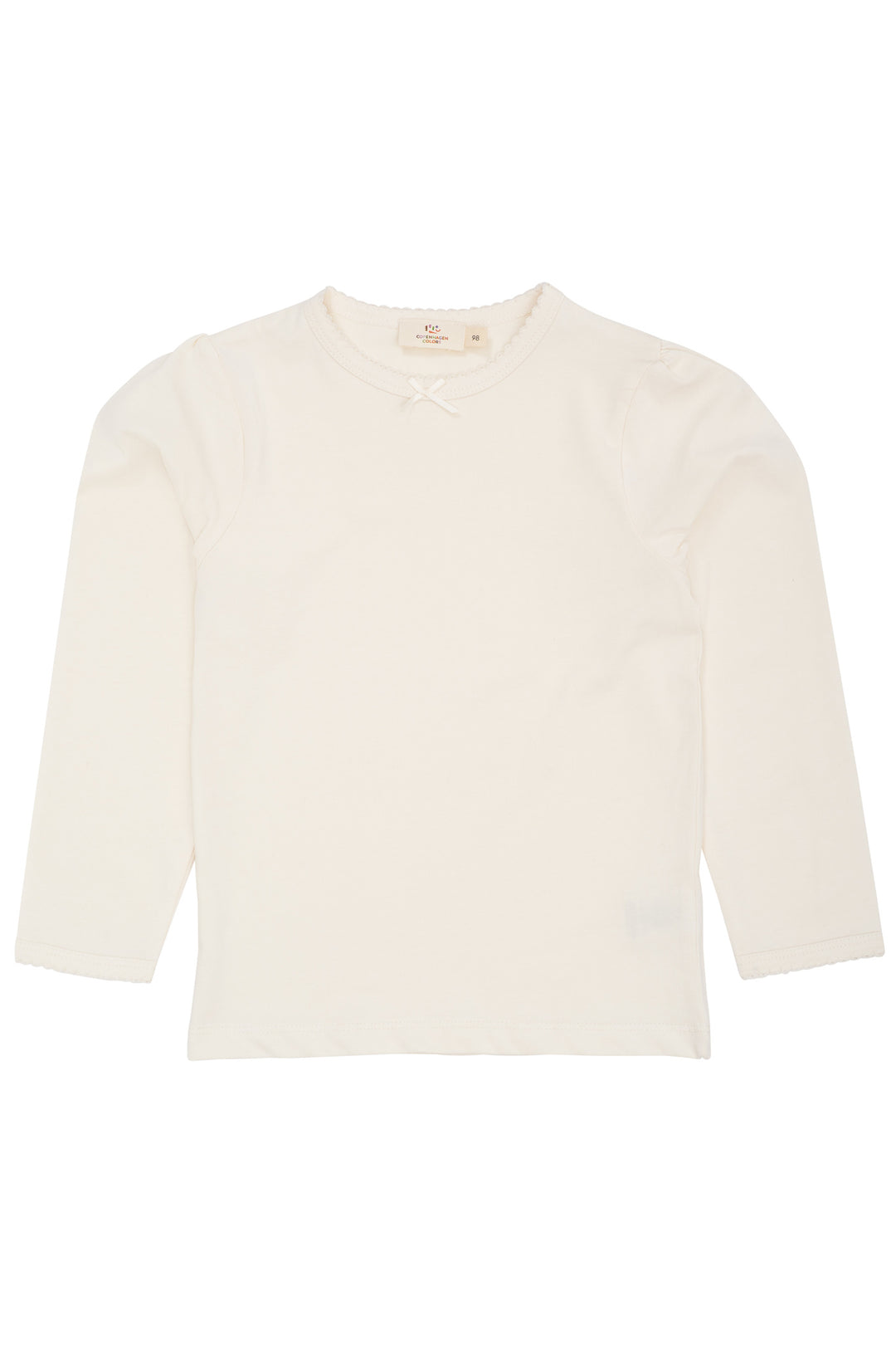 SOLID LS TEE W. PICOT AND BOW - CREAM