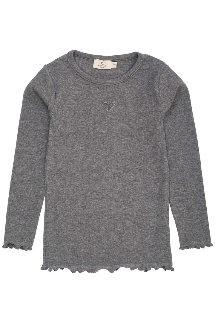 MODAL RIB LS TEE W. HEART HOLE PATTERN - GREY MEL