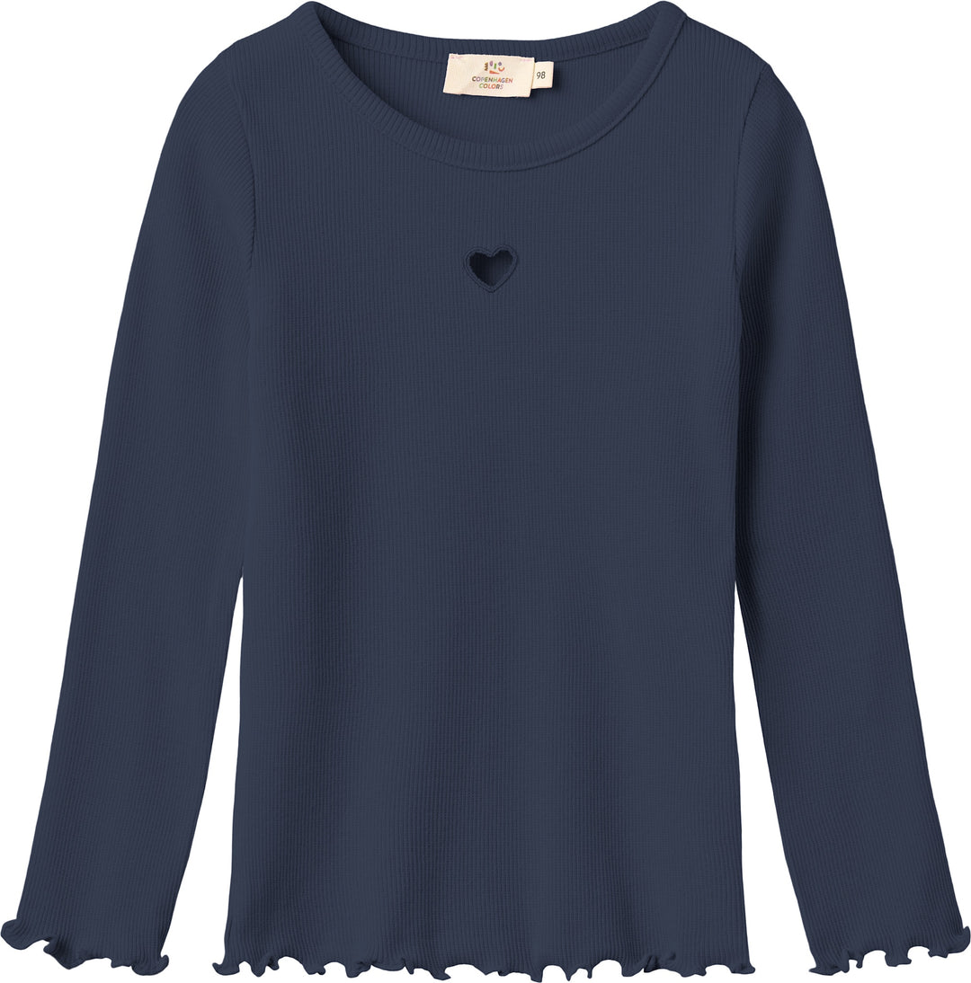 MODAL RIB LS TEE W. HEART HOLE PATTERN - NAVY