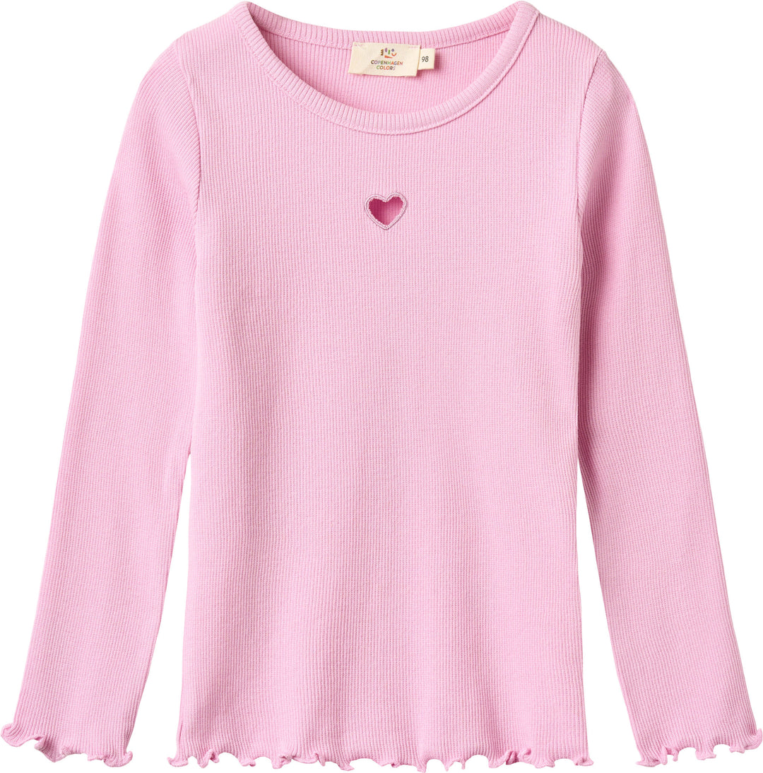 MODAL RIB LS TEE W. HEART HOLE PATTERN - SYRINGA