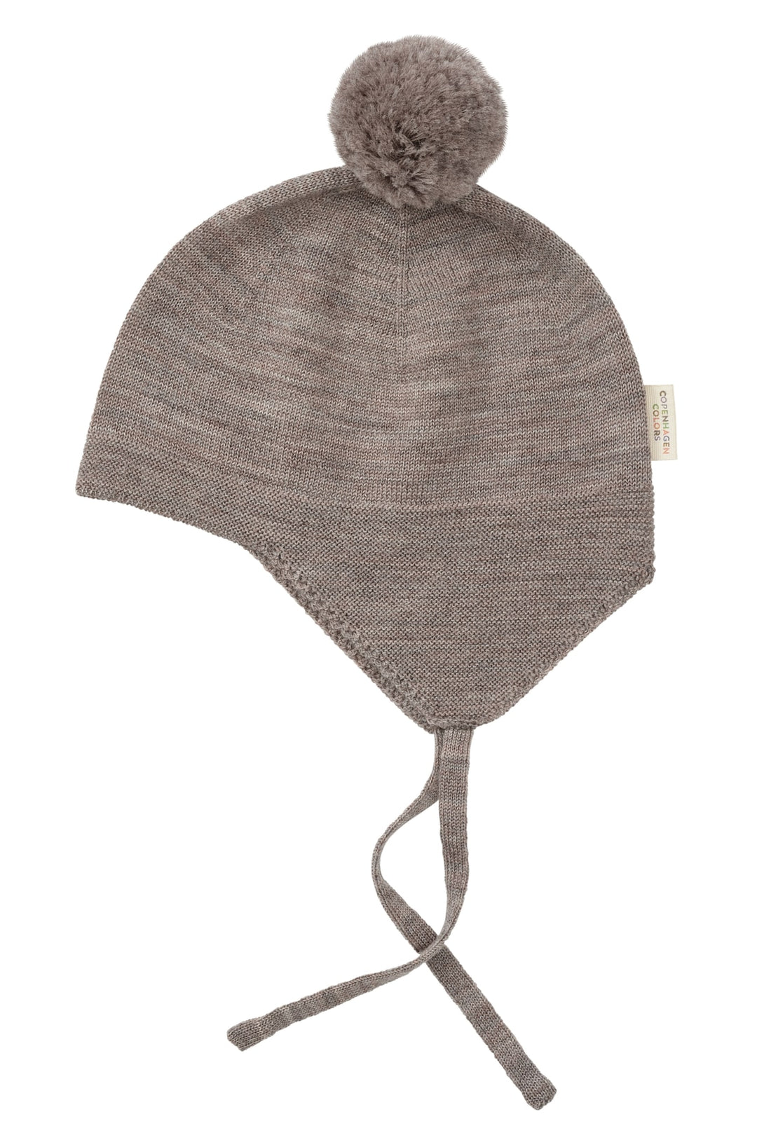 MERINO KNITTED BABY BONNET W. POMPOM - NATURAL MELANGE