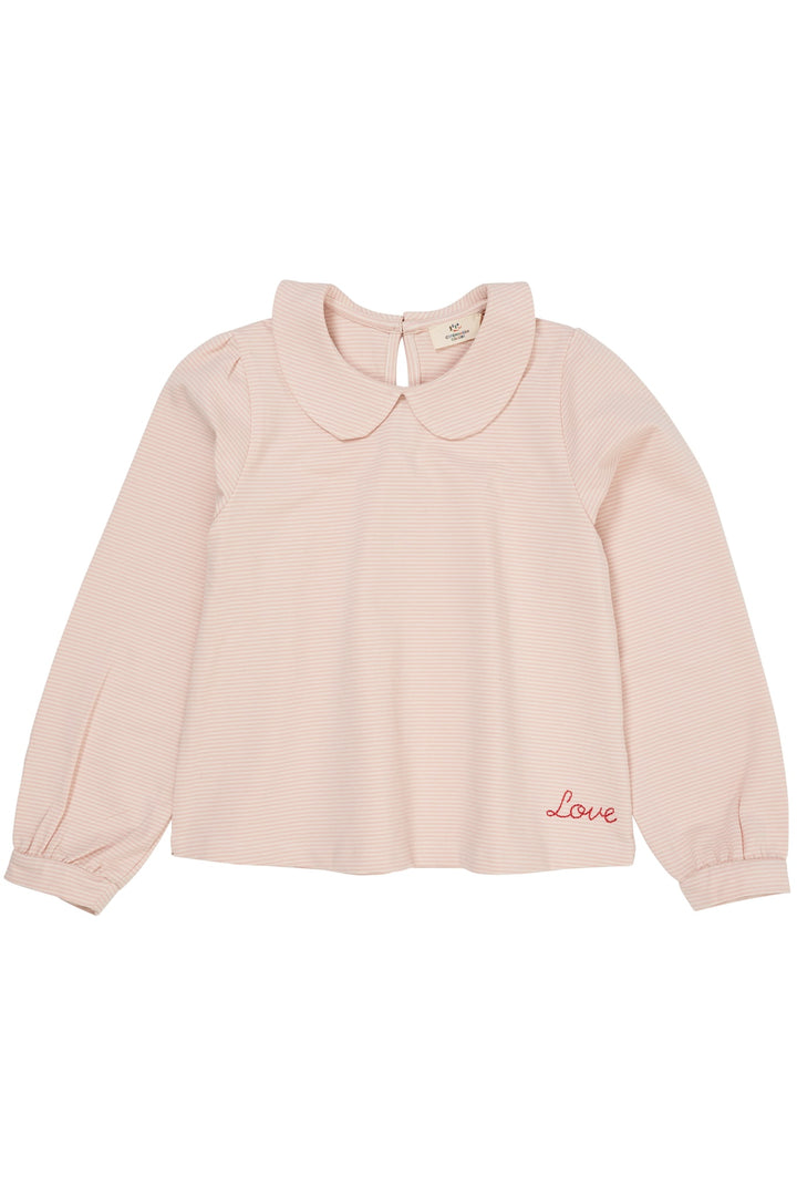STRIPED BLOUSE W. COLLAR LS - DUSTY ROSE/CREAM STRIPE