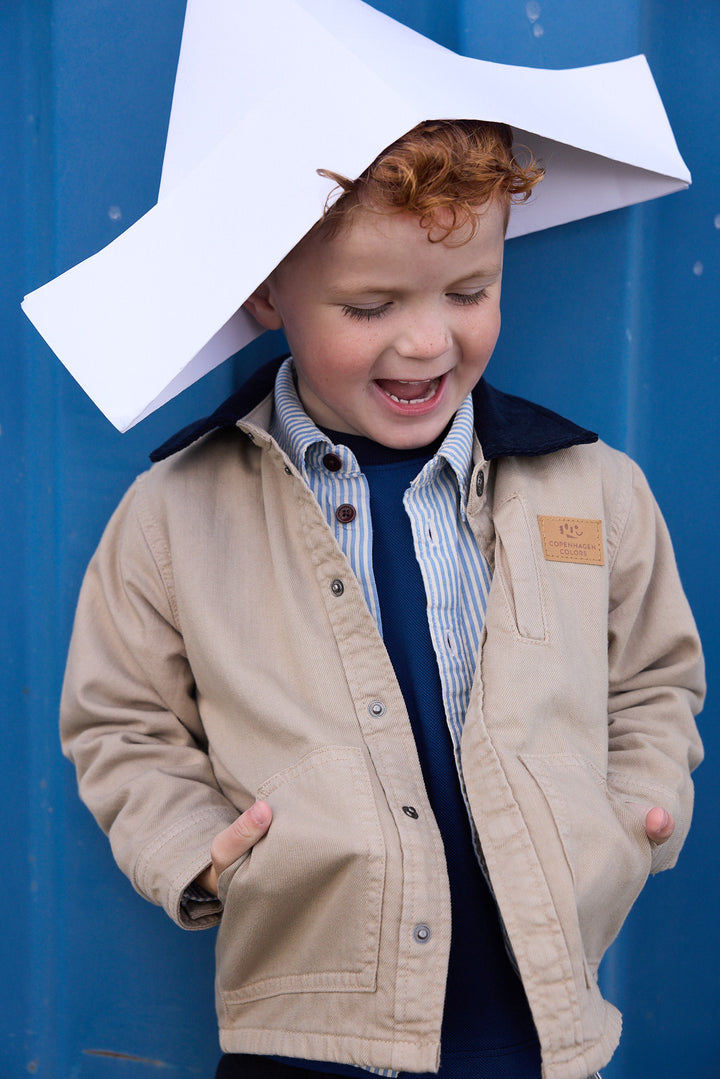Twill Jacket w. Corduroy Collar - Beige Comb.