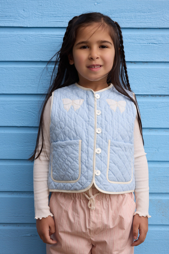 Quilted Vest w. Embroidery - LT. BLUE COMBO.