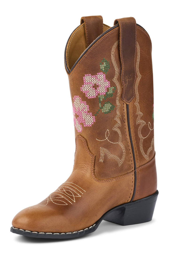 LIMITED COWBOY BOOT HIGH - BROWN FLOWER - COGNAC LEATHER