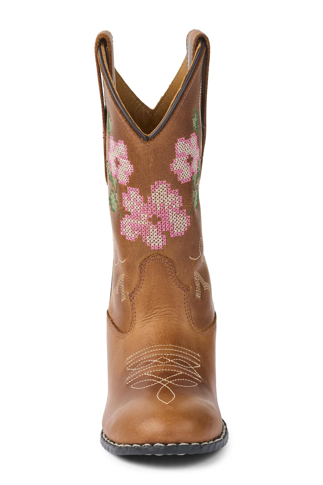 LIMITED COWBOY BOOT HIGH - BROWN FLOWER - COGNAC LEATHER