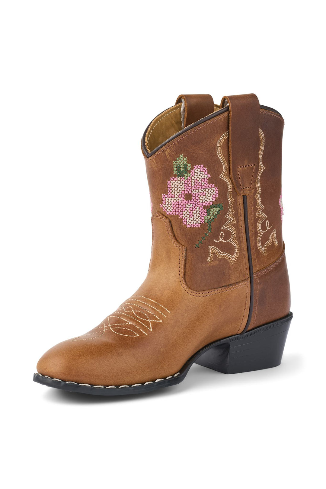 LIMITED COWBOY BOOT LOW - BROWN FLOWER - COGNAC LEATHER