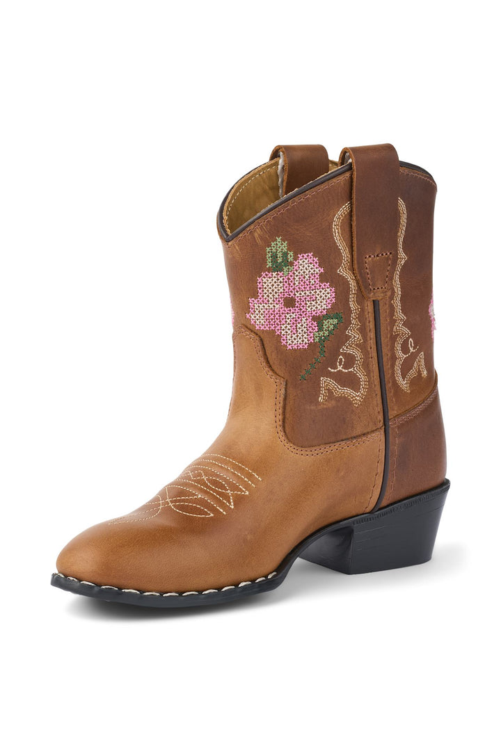 LIMITED COWBOY BOOT LOW - BROWN FLOWER - COGNAC LEATHER