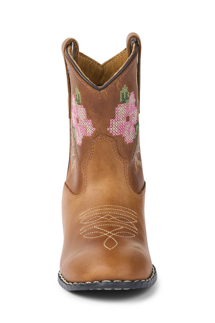 LIMITED COWBOY BOOT LOW - BROWN FLOWER - COGNAC LEATHER