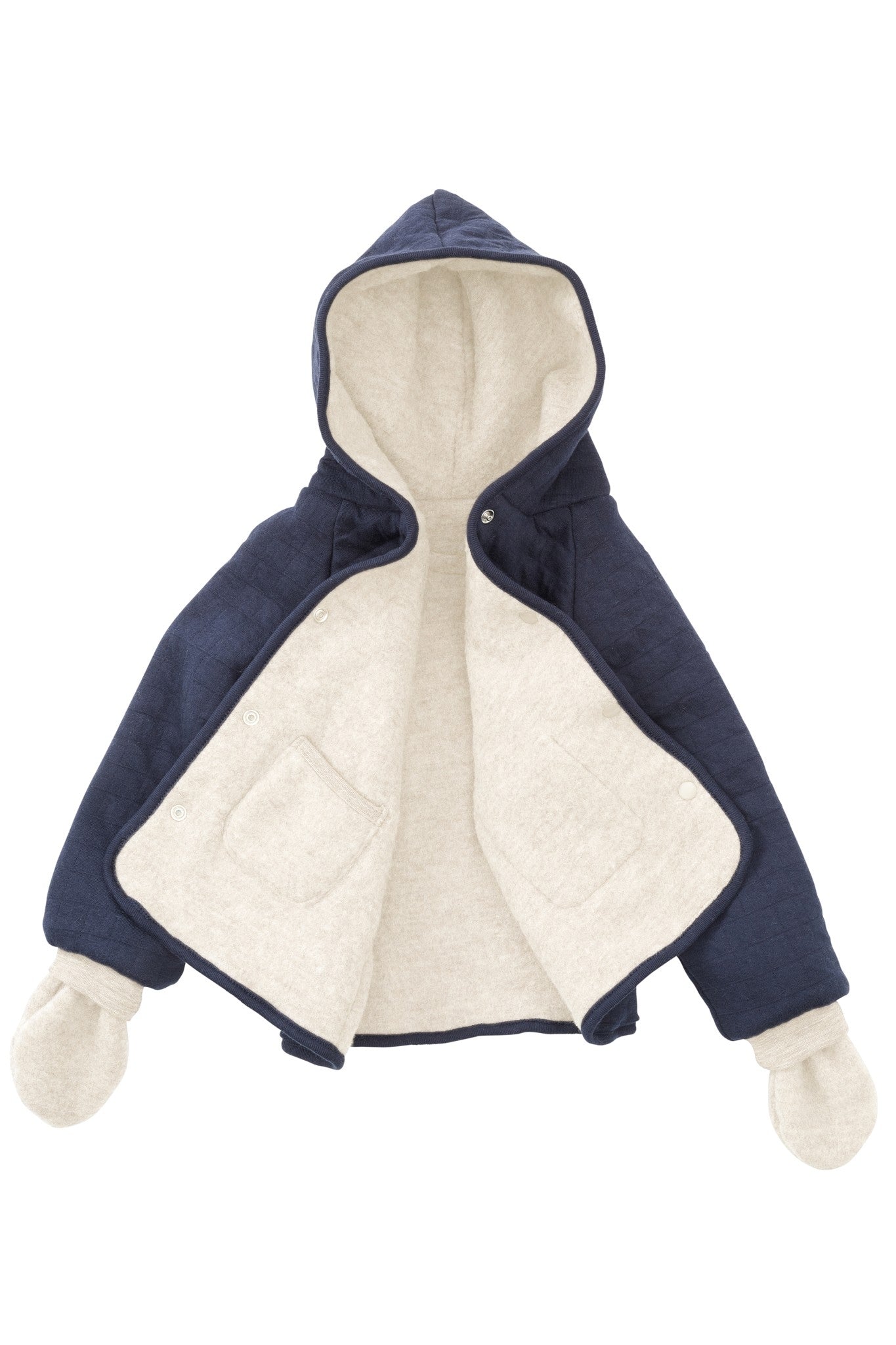 QUILTED REVERSIBLE  JACKET WITH HOODIE - NAVY