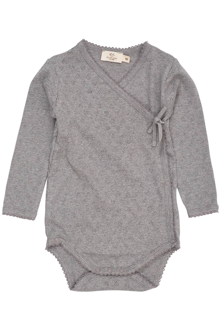POINTELLE HEART CROSSOVER BODY LS - GREY MEL.