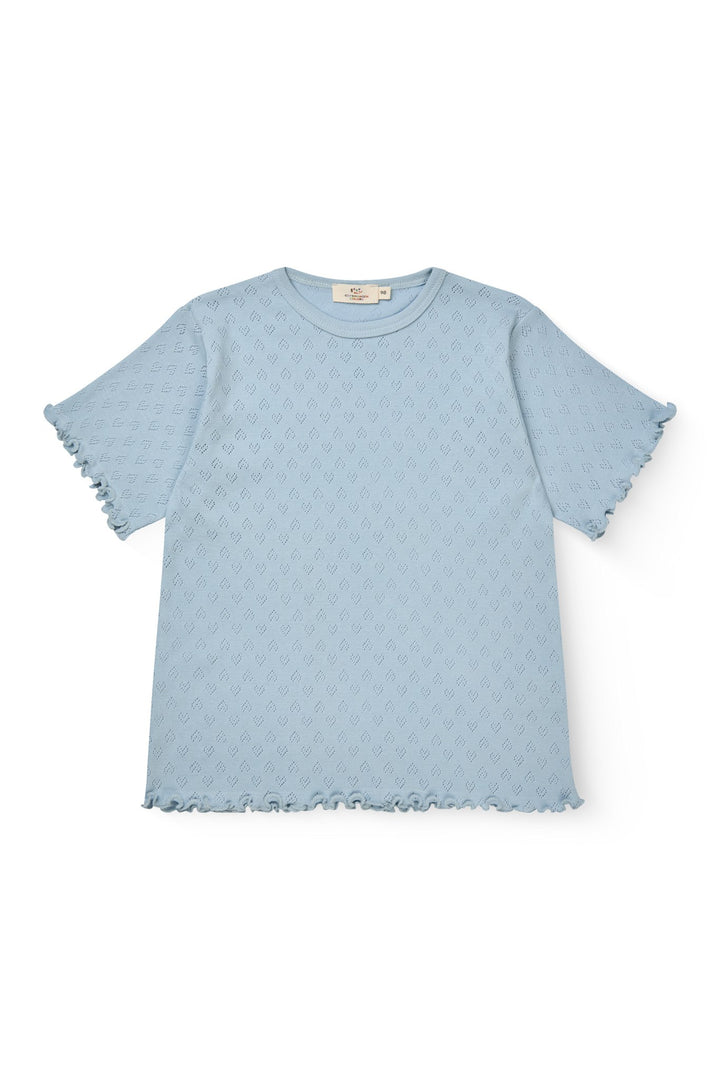 POINTELLE HEART T-SHIRT - DUSTY BLUE