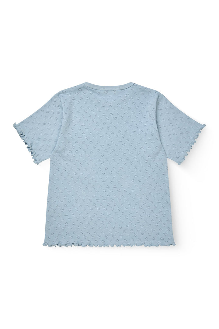 POINTELLE HEART T-SHIRT - DUSTY BLUE