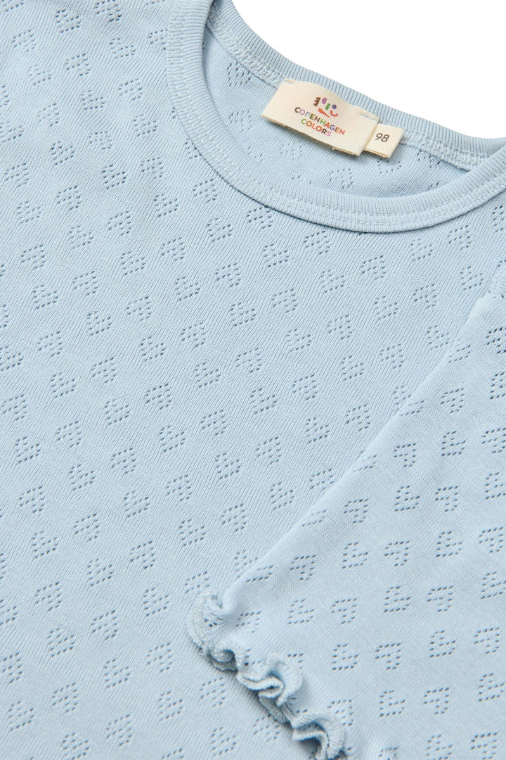 POINTELLE HEART T-SHIRT - DUSTY BLUE