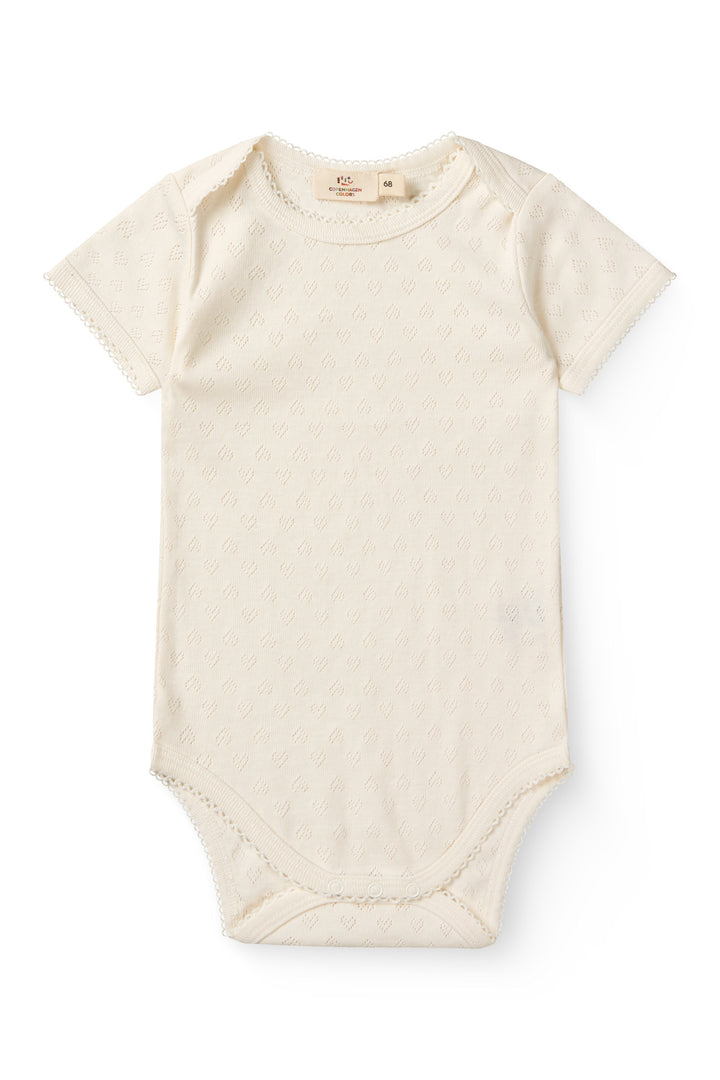 Pointelle Heart Lapneck Body SS - Cream
