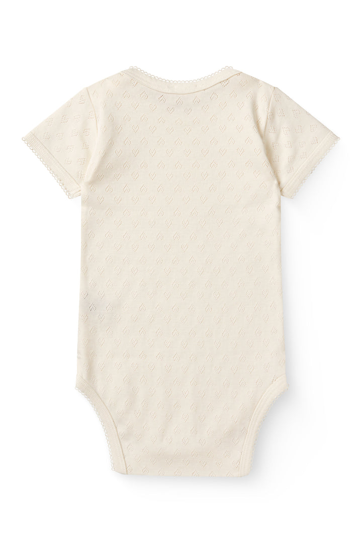 Pointelle Heart Lapneck Body SS - Cream
