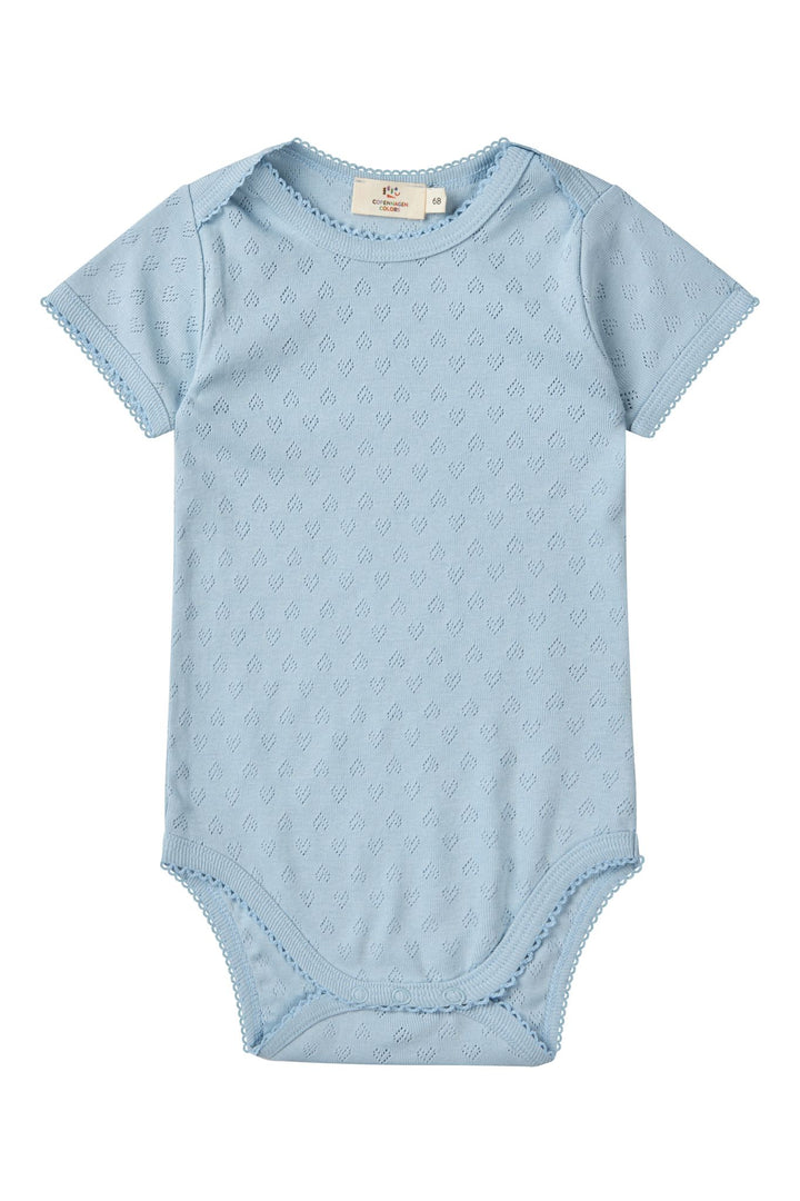 Pointelle Heart Lapneck Body SS - Dusty Blue