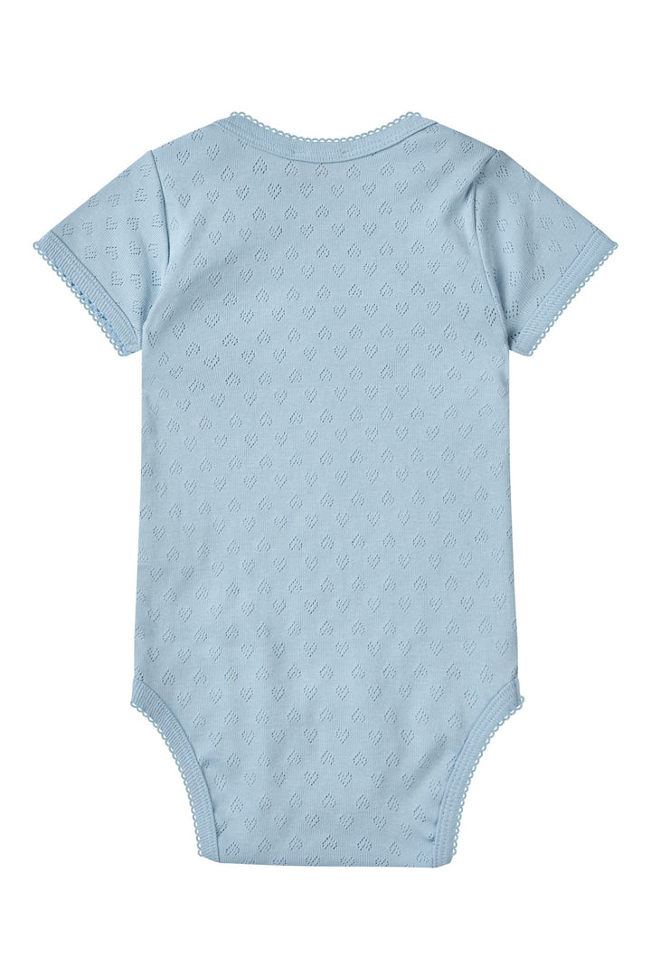 Pointelle Heart Lapneck Body SS - Dusty Blue