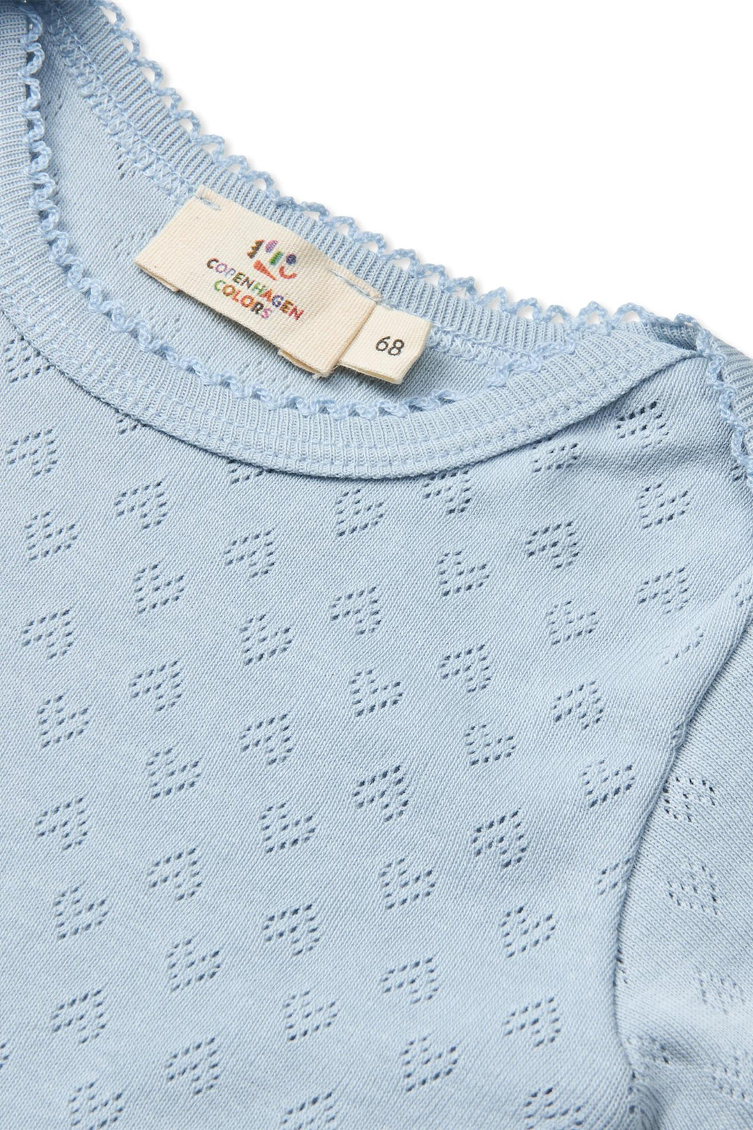 Pointelle Heart Lapneck Body SS - Dusty Blue