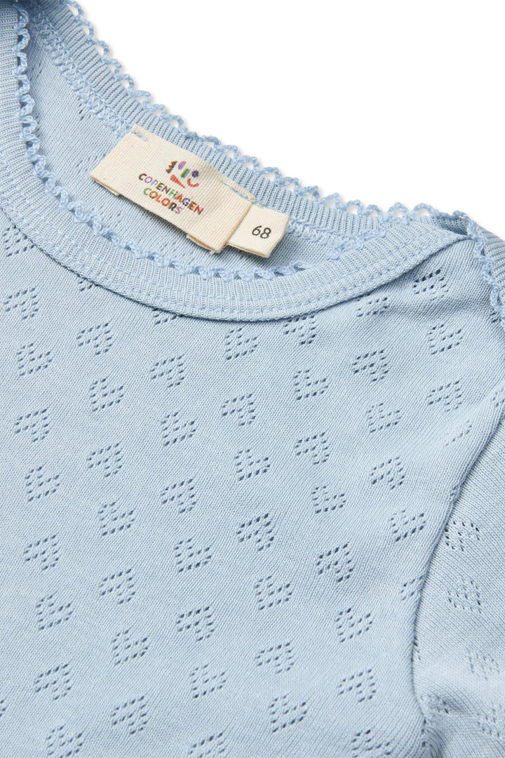 Pointelle Heart Lapneck Body SS - Dusty Blue