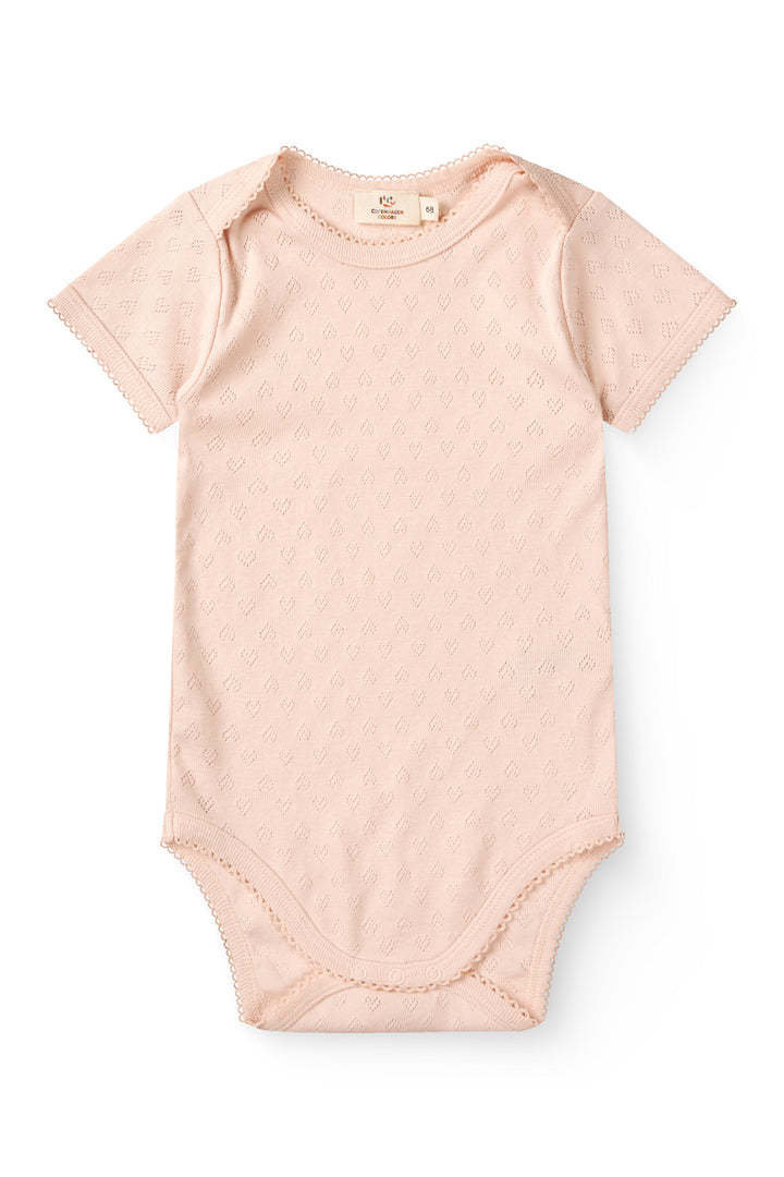 Pointelle Heart Lapneck Body SS - Dusty Rose
