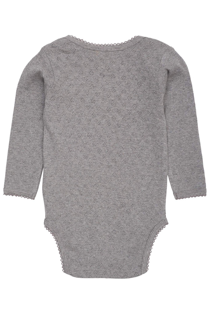 POINTELLE HEART LAPNECK BODY LS - GREY MEL.