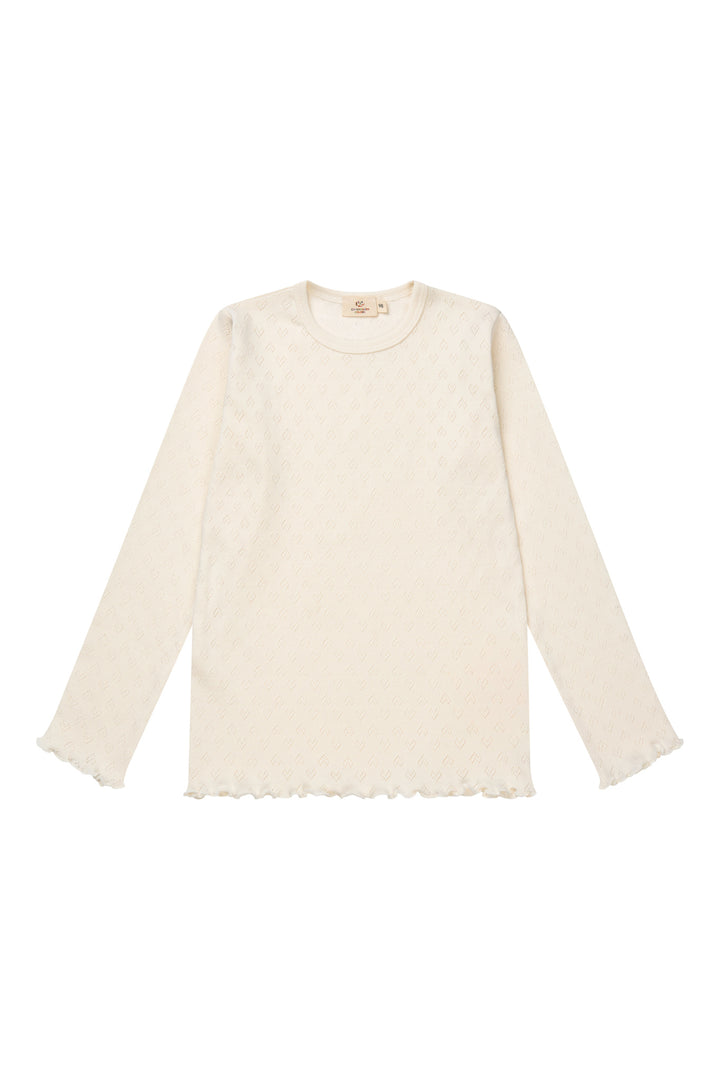 Pointelle Heart Ls Tee - Cream
