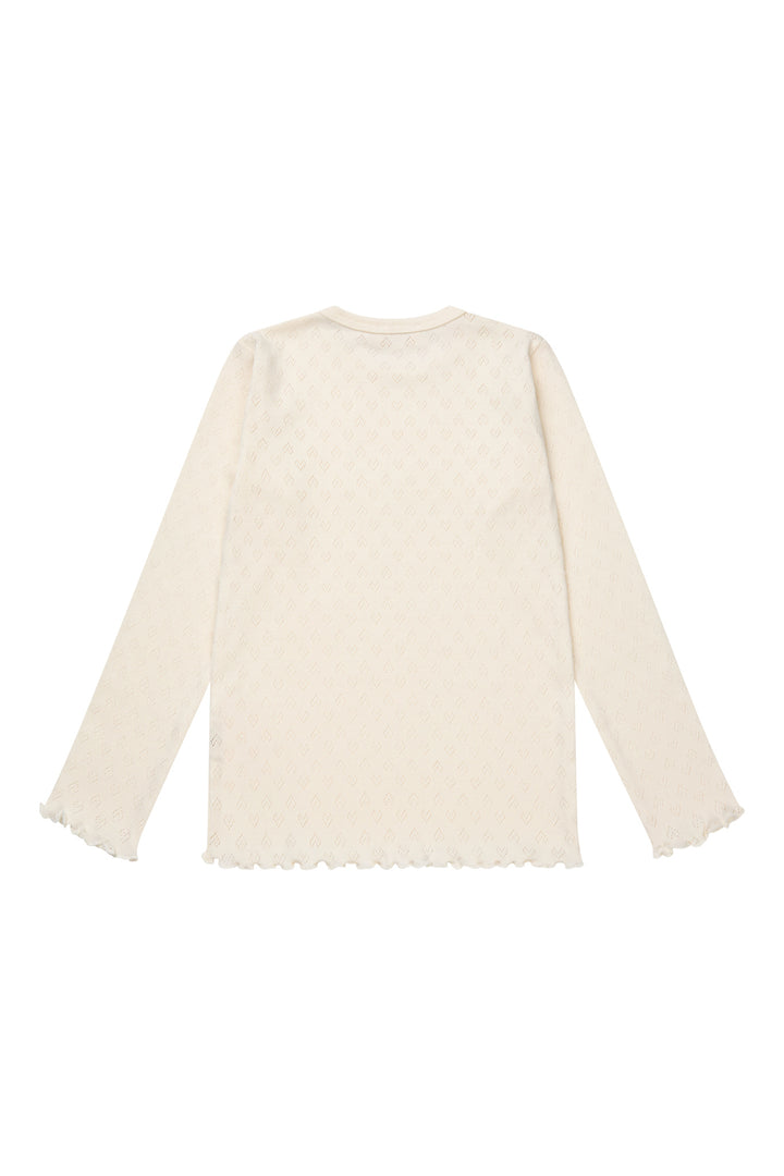 Pointelle Heart Ls Tee - Cream