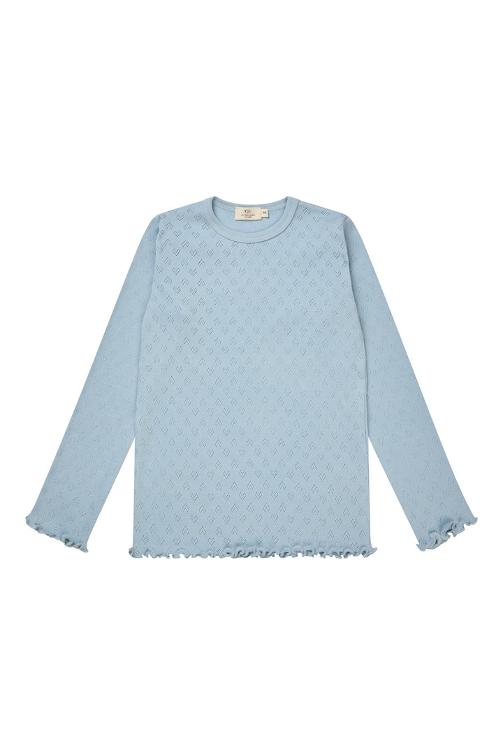 Pointelle Heart Ls Tee - Dusty Blue