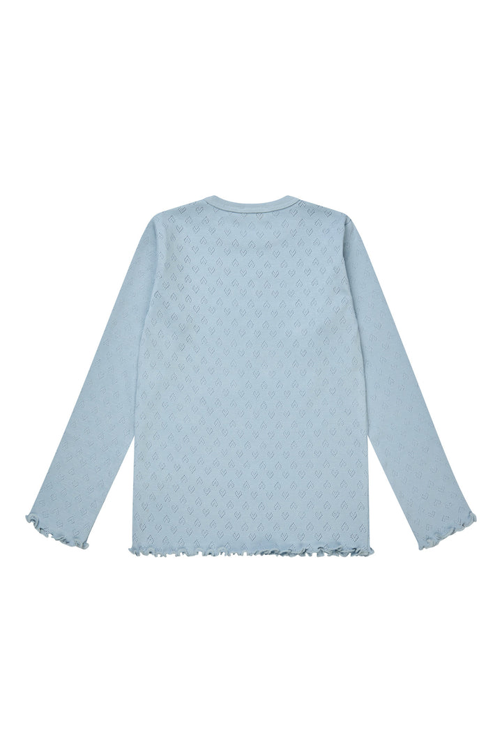 Pointelle Heart Ls Tee - Dusty Blue