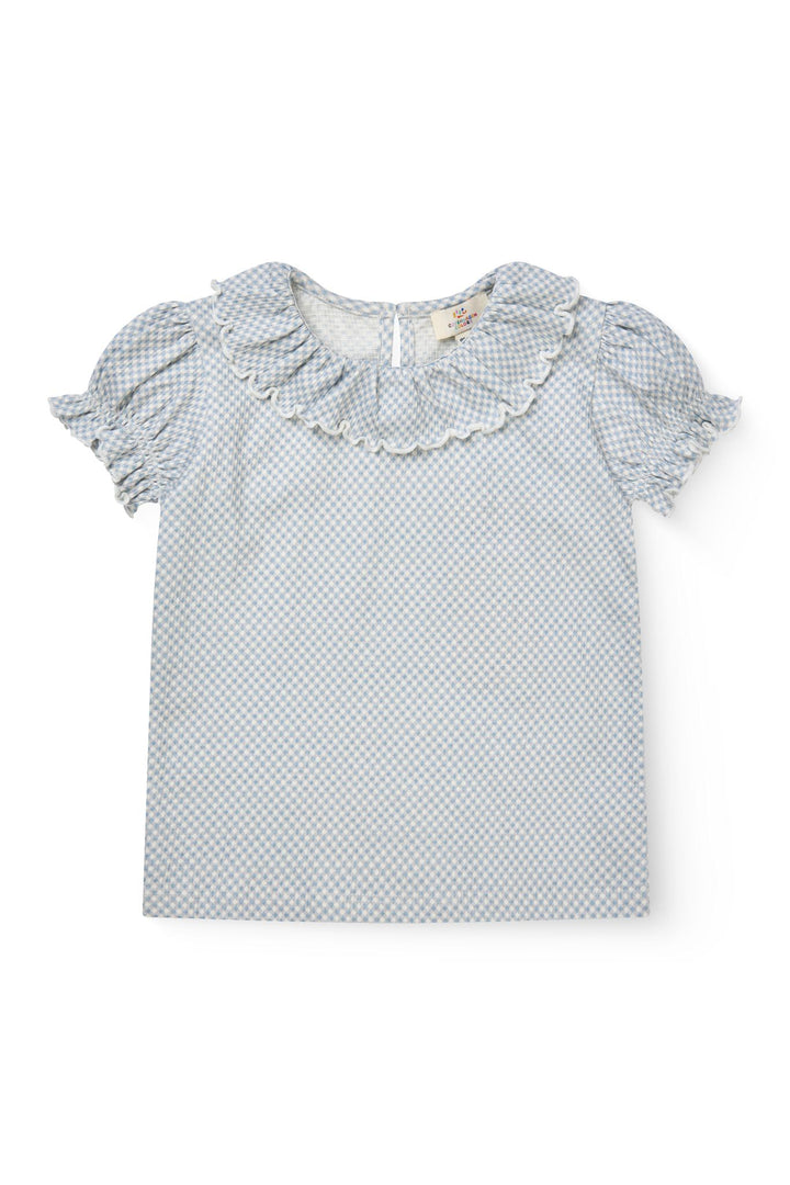 CREPE TEE W. FRILL COLLAR - DUSTY BLUE COMB.