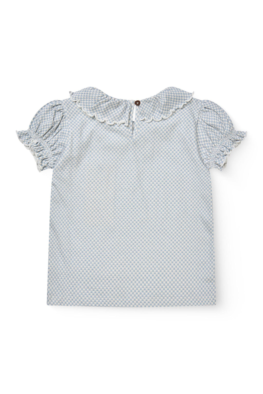 CREPE TEE W. FRILL COLLAR - DUSTY BLUE COMB.