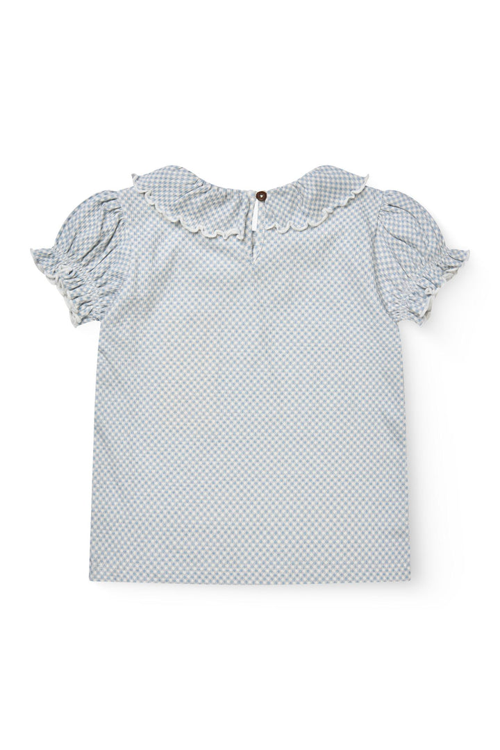 CREPE TEE W. FRILL COLLAR - DUSTY BLUE COMB.