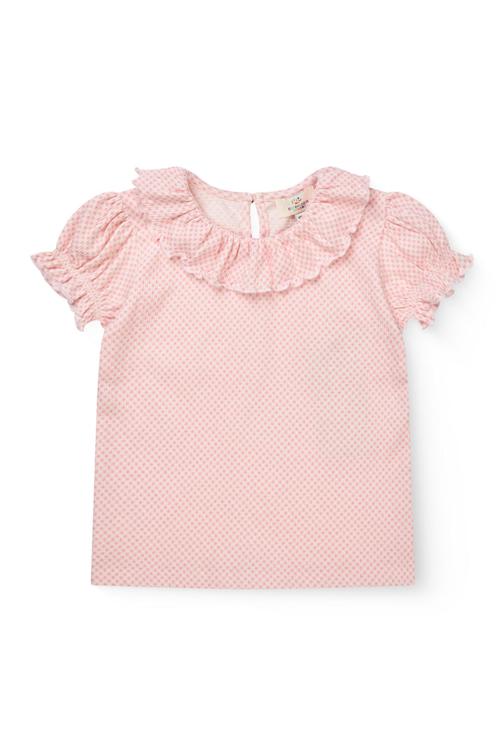 CREPE TEE W. FRILL COLLAR - PINK COMB.