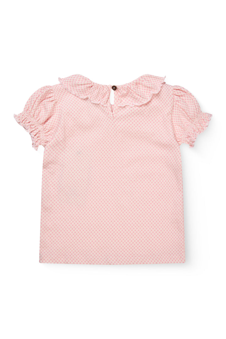 CREPE TEE W. FRILL COLLAR - PINK COMB.