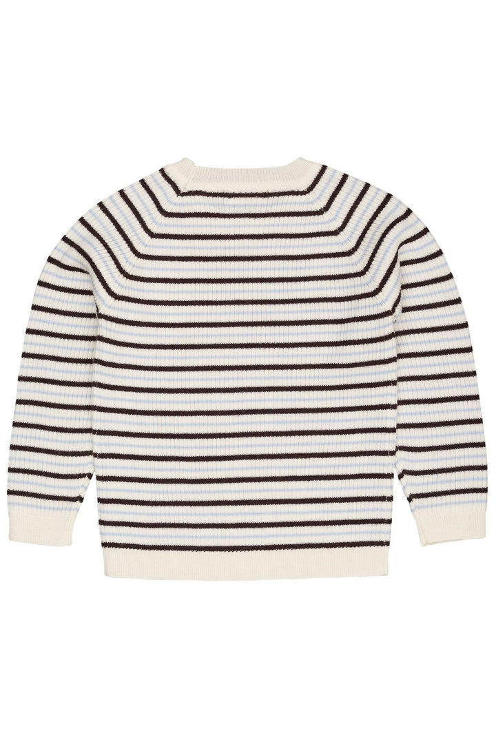 MERINO CLASSIC RIB BLOUSE - CREAM/DK BROWN/DUSTY BLUE COMBI