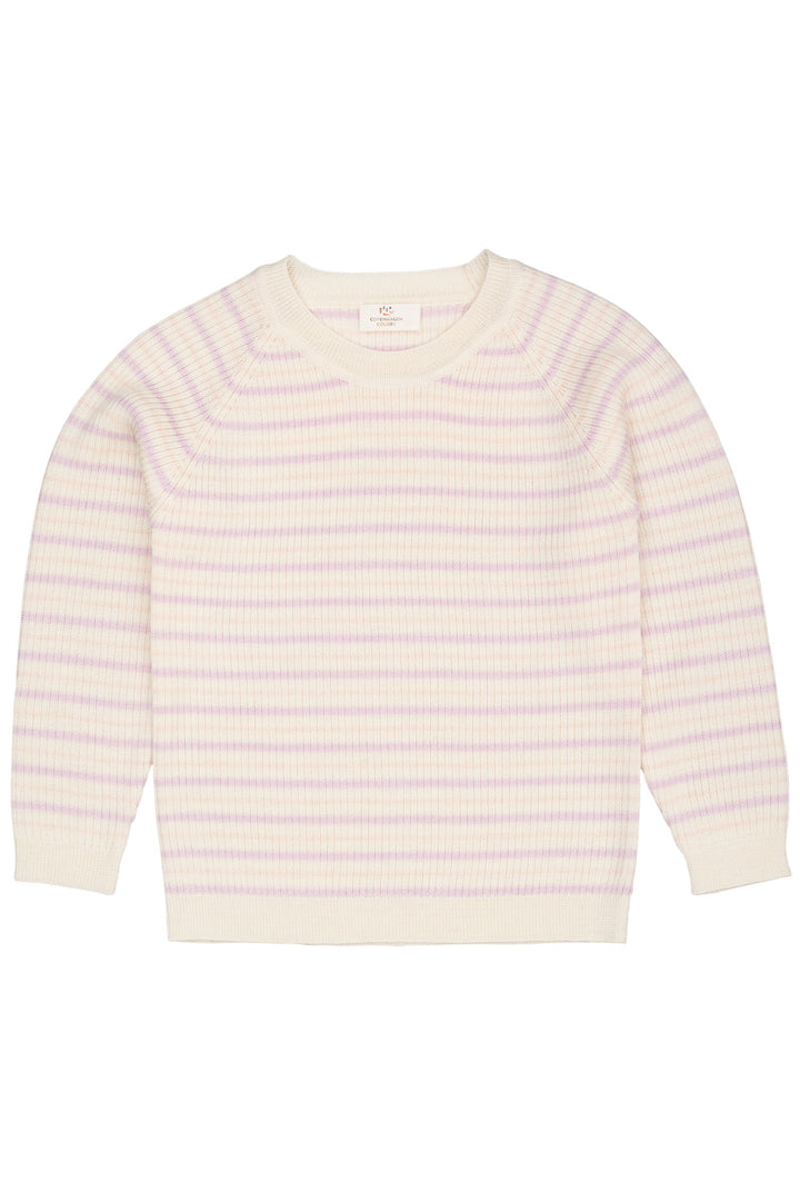 MERINO CLASSIC RIB BLOUSE - CREAM/LAVENDER/DUSTY ROSE COMBI
