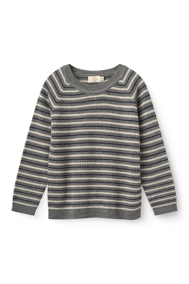 Merino Classic Rib Blouse - Grey Stripe
